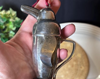 Décoration vintage pingouin en métal argenté - style mini shaker à cocktail pingouin - décoration de chariot de bar d'inspiration Art déco - pingouin de collection