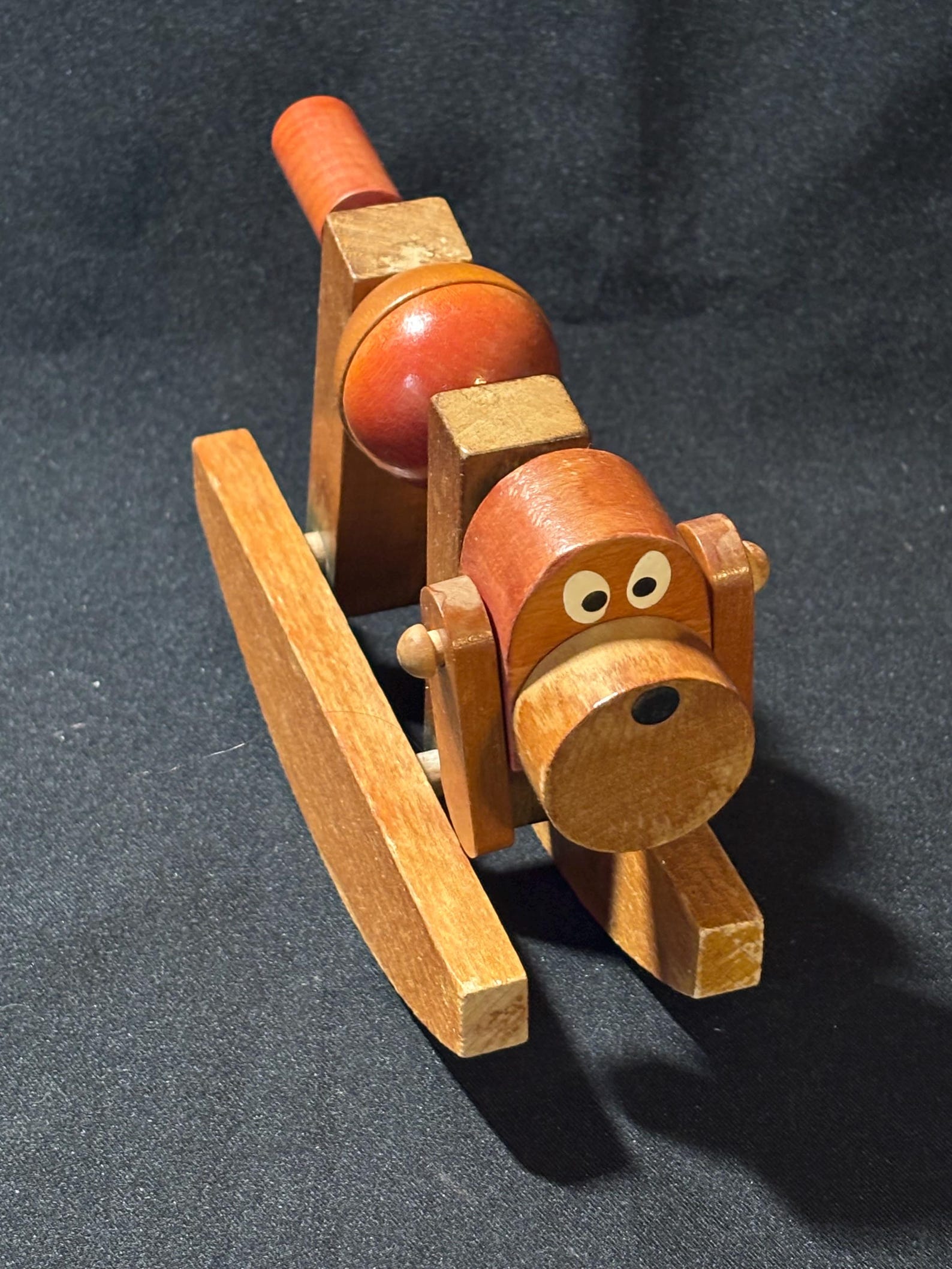 Vintage Wooden Rocking Dog Toy - Mid Century Handmade Kinetic Folk Art ...