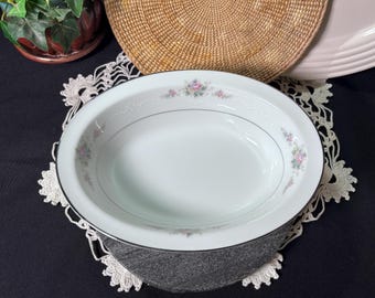 Vintage Noritake Astor Rose Serving Bowl 6515 Japan Oval Vegetable Bowl Pink Floral Platinum Trim Replacement China