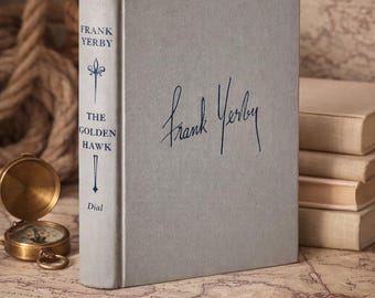 Vintage 1948 The Golden Hawk Book – Frank Yerby – Caribbean Map Endpapers – Decorative Neutral Hardcover – Coastal Library Decor