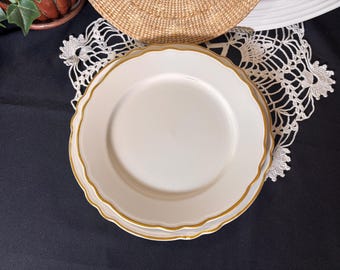 Vintage Homer Laughlin Ivory Gold/Mustard Trim Plates Set of 2 | Scalloped Edge American China | Cottagecore Dinnerware
