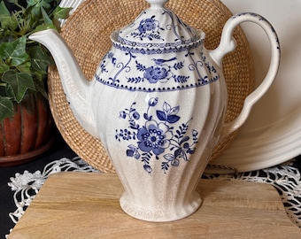 Johnson Bros Indies Coffee Pot | Blue White English Transferware | Vintage Tea Pot | Cottagecore Kitchen | Made in England