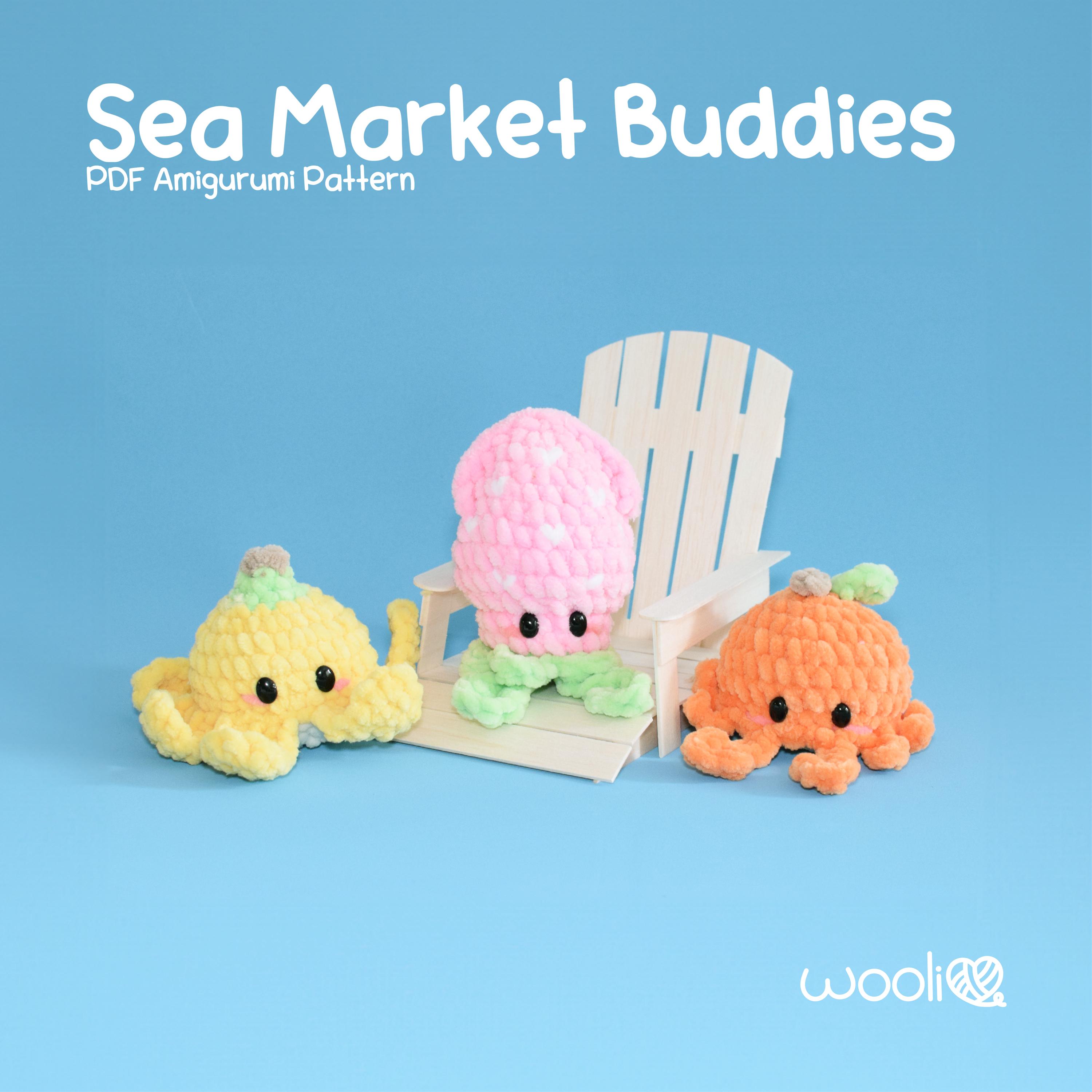 40 Banana Crochet Patterns: Play Food, Amigurumi, Pouches, and More 12 Sea Market Buddies Banana Octopus Squid Strawberry Orange