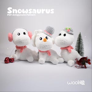 Snowsaurus Brontosaurus, Plesiousaurus och Triceratops (PDF Amigurumi Virkmönster) Engelska och spanska vinter
