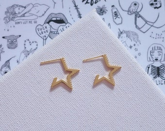 Gold Star Post Earrings with Micro Pave Cubic Zirconia