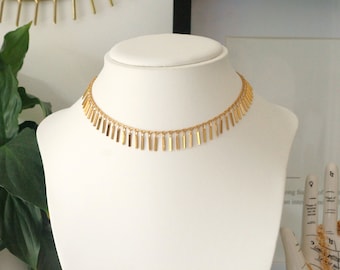 16k Gold Plated Fringe Adjustable Choker Necklace