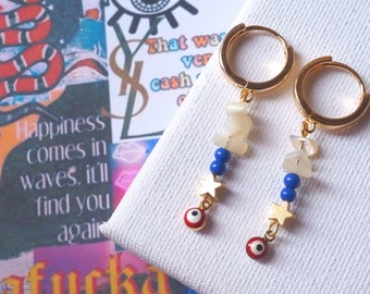 Gold Plated Red Evil Eye Stone Earrings