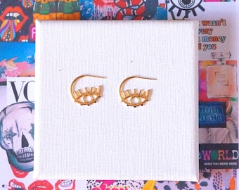 Gold Plated Evil Eye Hoop Earrings