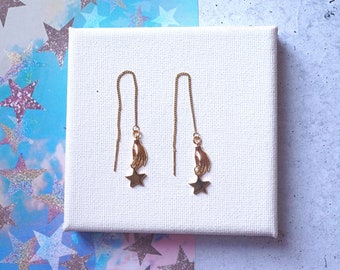 Gold Plated Hand and Star Threader Earrings