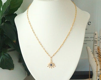 Gold Plated Evil Eye Pave Necklace