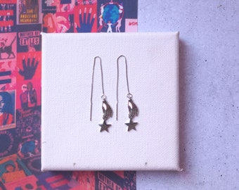 Silver Plated Hand and Star Threader Earrings