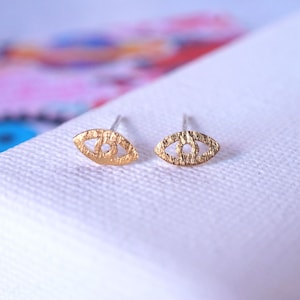 Tiny Petite Gold Plated Eye Post Earrings