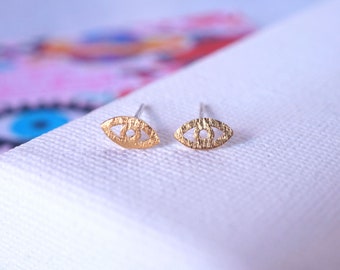 Tiny Petite Gold Plated Eye Post Earrings