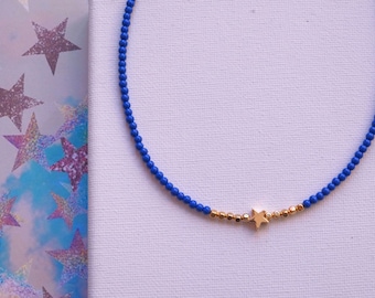 Blue Beaded Petite Star Necklace