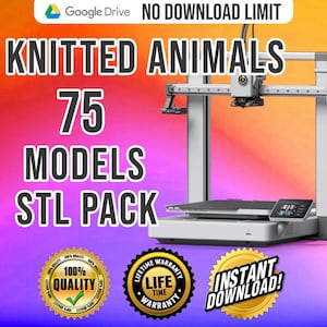 75 個のかぎ針編み動物パターン STL パッケージ、ユニークな 75 個のかぎ針編み動物 STL ファイル、かぎ針編み動物パターン STL バンドル、