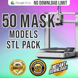 50 Mask STL File Bundle, Ultimate mask STL Pack, 50 Digital Mask STL Files, Mega Mask Stl file, 50 Unique Mask  STl Models, Mask Stl File,