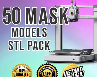 50 Mask STL File Bundle, Ultimate mask STL Pack, 50 Digital Mask STL Files, Mega Mask Stl file, 50 Unique Mask  STl Models, Mask Stl File,