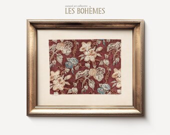Burgundy Floral Textile Print: Vintage Botanical Art (Digital Download)
