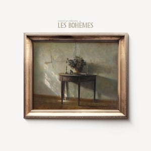 Vintage Still Life Painting: Elegant Console Table Art (Digital Download)