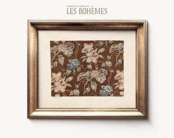 Vintage Floral Textile Print: Cocoa, Cream & Blue (Digital Download)