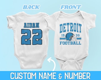 Custom Detroit Football Onesies®, Personalized Detroit Retro 80s Style Baby Bodysuit, Trendy Game Day Baby Tshirt, Football Baby Shower Gift