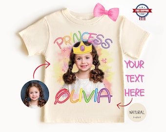 Custom Princess Photo T-shirt, Personalized Kids Birthday T-shirt, Custom Photo T-shirt for Girls, Personalized Kids Birthday Party T-shirts