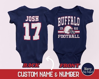 Custom Buffalo Football Onesies®, Personalized Buffalo Retro 80s Style Baby Bodysuit, Trendy Game Day Baby Tshirt, Football Baby Shower Gift