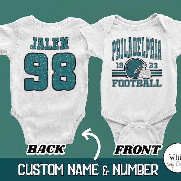 Custom Philadelphia Football Onesies®, Personalized Philadelphia Champion Retro 80s Style Game Day Baby Tee, Cute Football Baby Shower Gifts