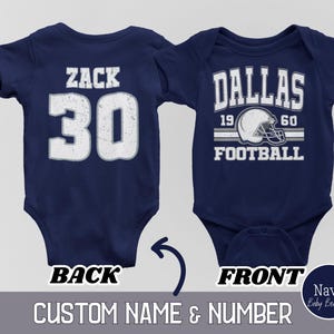 Custom Dallas Football Onesies®, Personalized Dallas Retro 80s Style Baby Bodysuit, Trendy Game Day Baby T-Shirt, Football Baby Shower Gifts
