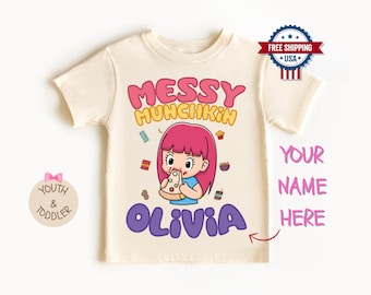 Personalized Messy Munchkin Tee for Girls | Custom Toddler & Youth Shirt | Kid Funny Food Lover Shirt | Messy Kid Gift | Custom Name T-Shirt