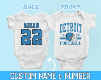 Onesies® personnalisé Football Detroit, Body bébé personnalisé style rétro Detroit des années 80, t-shirt bébé tendance pour le jour du match, cadeau baby shower de football