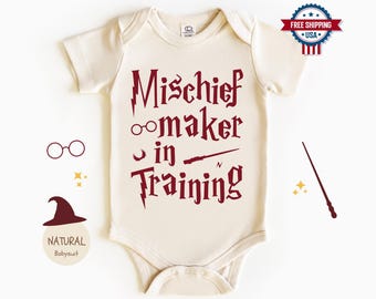 Baby Wizard Onesies®, Mischief Maker In Training Onesies®, Nyfödda Babybodys, Naturfärgade Barn, Söt T-shirt, Roliga Babyshowerpresenter