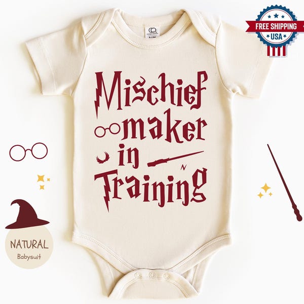 Combinaisons Baby Wizard, Cache-couches Mischief Maker in Training, Bodys pour nouveau-né, Enfant naturel, Jolie chemise pour tout-petit, Cadeaux rigolos pour baby shower