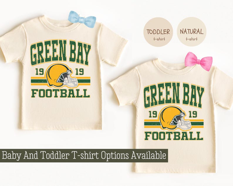 Custom Green Bay Football Onesies®, Personalized Green Bay Retro 80s Style Game Day Baby Tee, Cute Football Baby Shower Gift, Green And Gold image 5