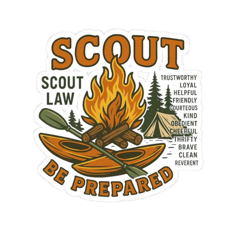 Camping Outdoor Adventure Scout Stickers 3in x 3in - Be Prepared, Camping Decor, Exploration, Gift for Scouts, Nature Enthusiasts image 1