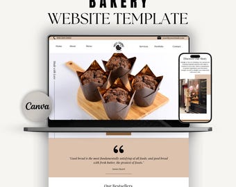 Bakery Website Template, Canva One-Page Website (Instant Download)