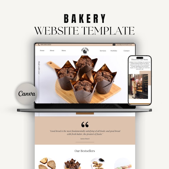 Bakery Website Template, Canva One-Page Website (Instant Download)