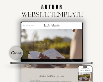 Modello di sito web per autori Canva, design di una pagina per scrittori (download immediato)