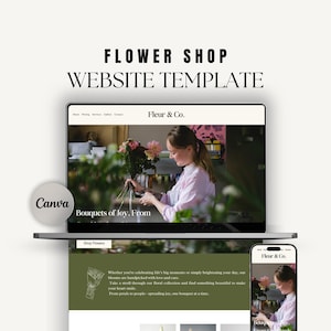Websitesjabloon bloemist, bewerkbaar canva-ontwerp van één pagina (digitale download)