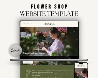 Florist Website Template, Editable Canva One-Page Design (Digital Download)
