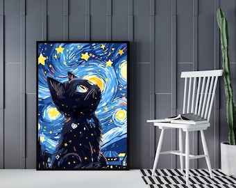 Gothic Black Cat Wall Art: Spooky Halloween Home Decor (Digital Download)