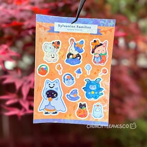 Sylvanian Families Calico Critters: Spooky Friends Halloween Sticker Sheet / Vinile impermeabile, Planner, Journal, Scrapbook, adesivi per laptop