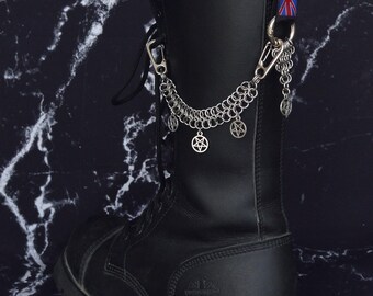 Sigil Boot Charm & Chain - Handmade Chainmail With Pentagram Pendants