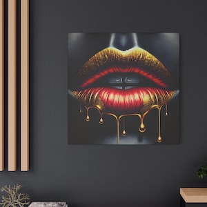 Golden Lips Wall Art Lips With Drip Gold Realistic Art Mouth Wall Art For Home Decor Realistic Lips Multiple Gold drip Wall Decor