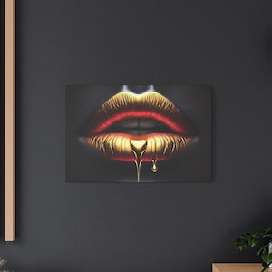 Golden Lips Wall Art With Dripping Gold Realistic Mouth Wall Art Lips Art Realistic Lips For Home Decor