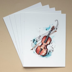Cartões em branco de instrumentos musicais em aquarela, cartões comemorativos, cartões pintados à mão, violino, violoncelo, piano, trombone, trompa francesa