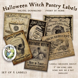 Witch Pantry Labels for Halloween Potions, Junk Journal Spell Book Scrapbook Ephemera Clip Art, Digital Download