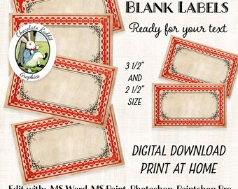 Editable Blank Labels Red Vintage Style Digital Download Printable Primitive DIY Tags Scrapbook Image Clip Art Collage Sheet Editable Blank Labels Red Vintage Style Digital Download Printable Primitive DIY Tags Scrapbook Image Clip Art Collage Sheet