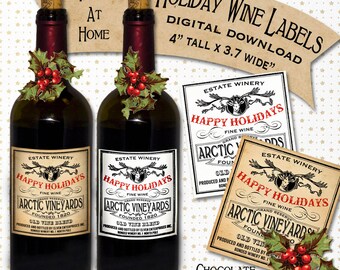 Holiday labels for wine bottles