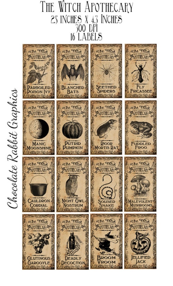 Halloween Witch Aged Apothecary Potion Labels Digital Download - Etsy
